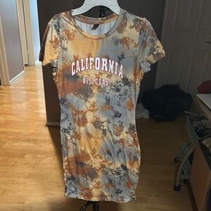 SHEIN California Tie-Dye Dress - Orange and Gray